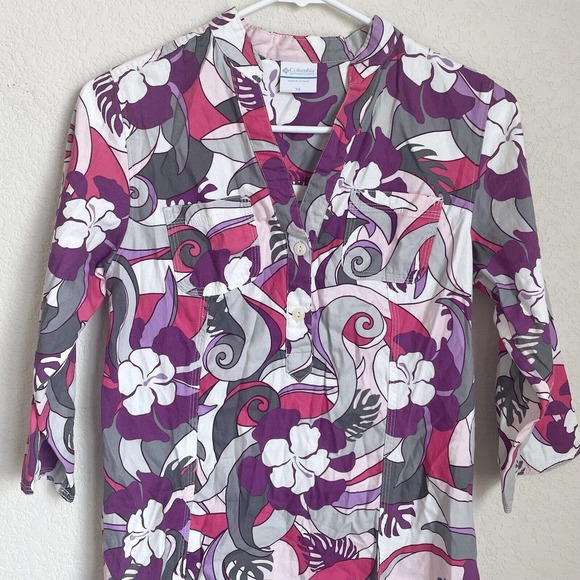 Columbia Blouse Womens Extra Small Purple Floral Outdoor Viscose Spring Casual - Picture 3 of 11